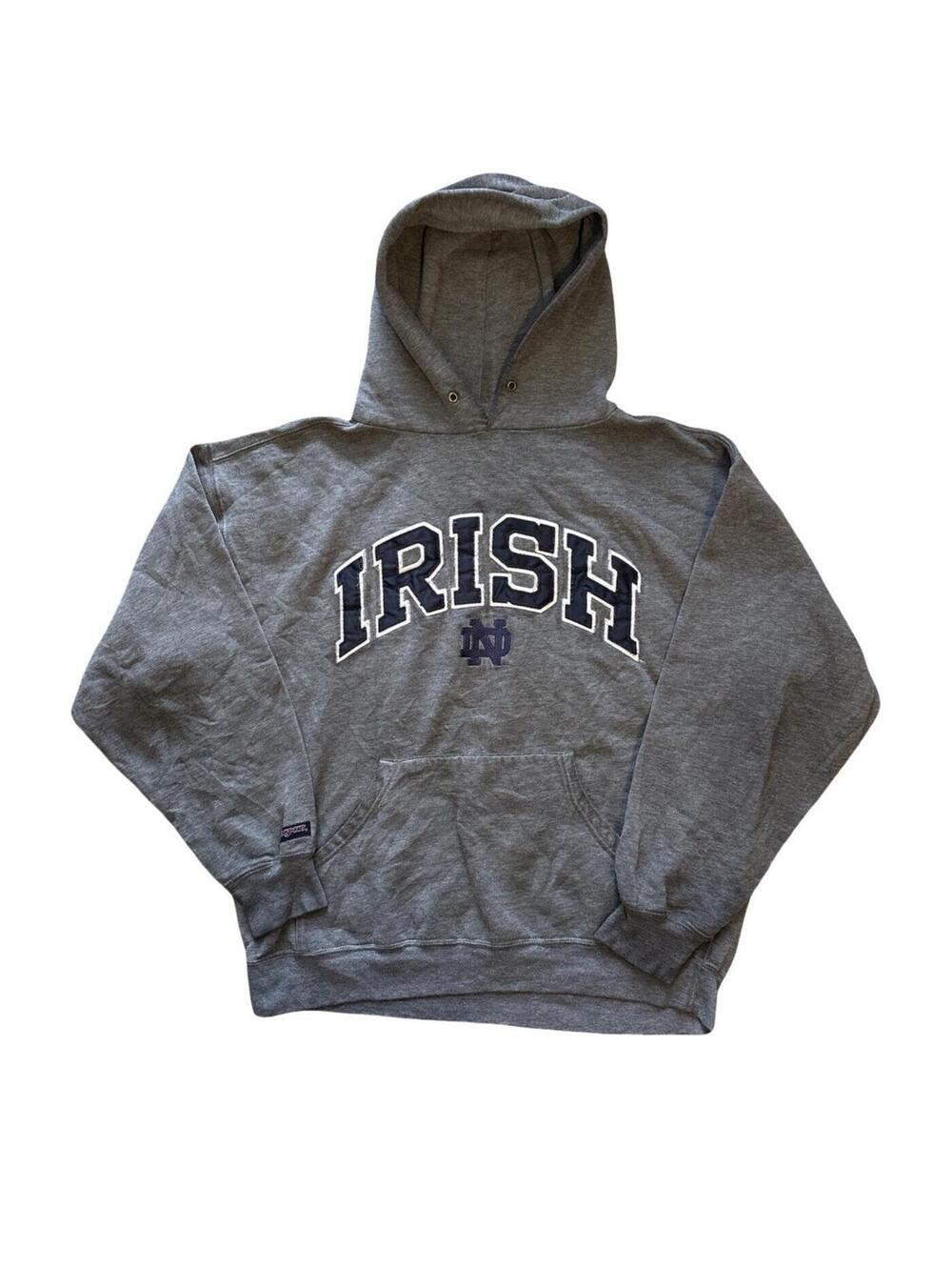Vintage Jansport Notre Dame Irish Gray Hoodie Embroidered Logo Size Large